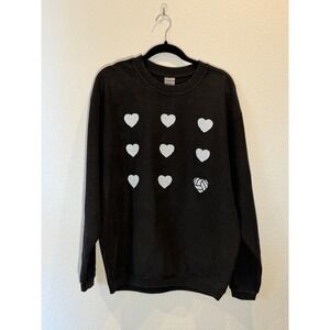 Chicka-d Womens Volleyball Heart Corded Sweatshirt Black Medium